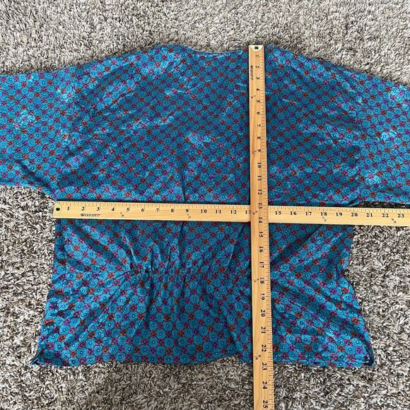 Vintage Blouse Top Size Small Blue Red Scarf Print Satin Long Sleeve Secretary - Picture 14 of 15